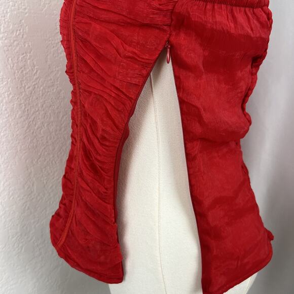 VTG Ceres Top Womens Large Red Silk Blend Strapless Crop Y2K Coquette Romantic - Picture 5 of 9